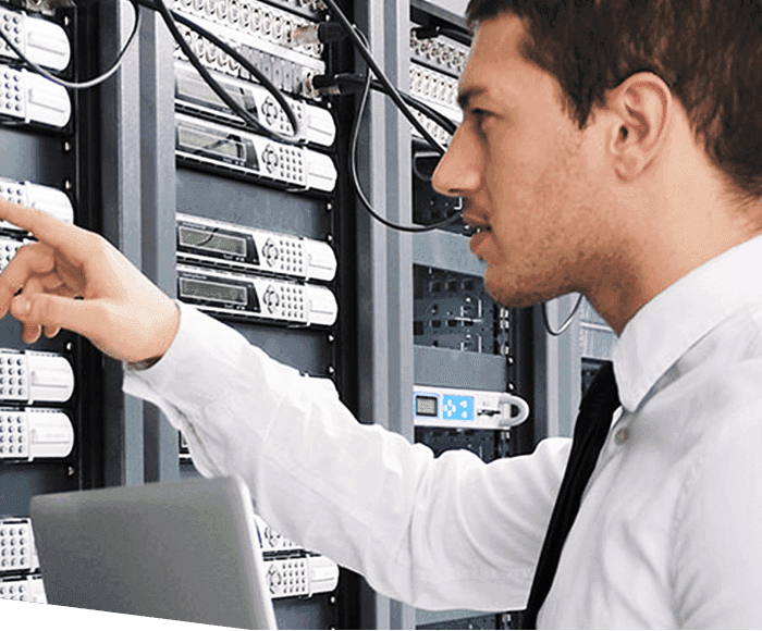 Man inspecting servers